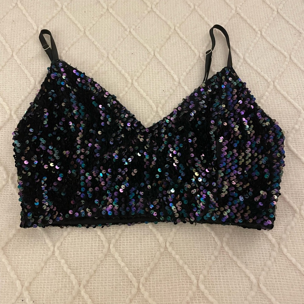 Sequin Black and Purple Crop Top